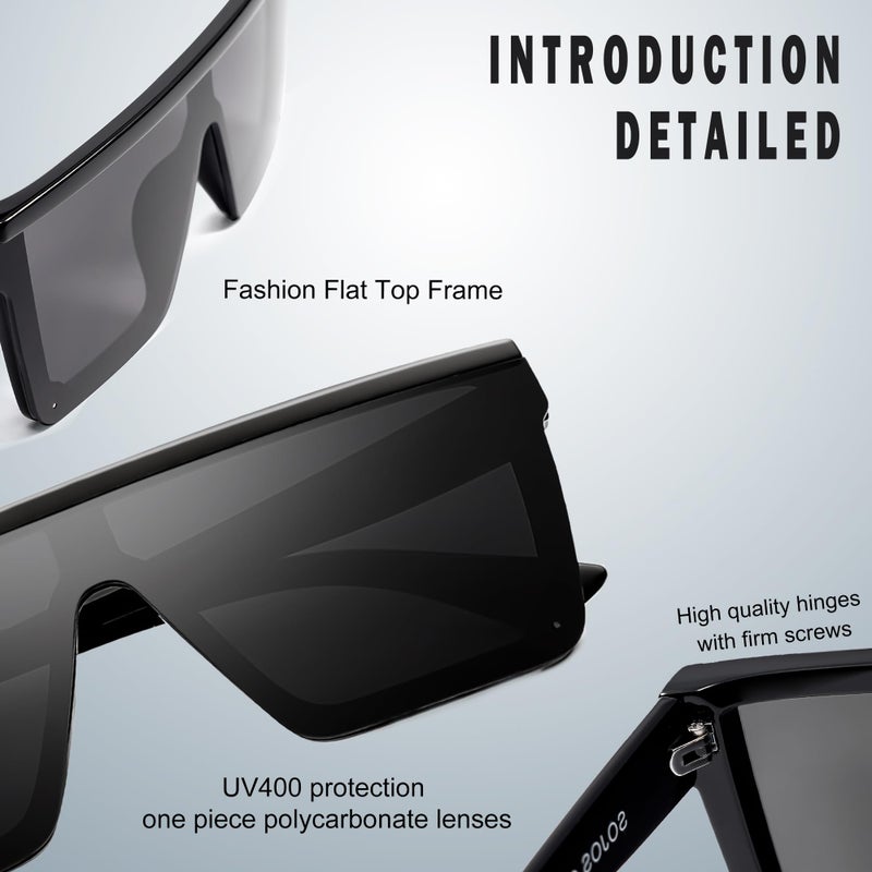 SOJOS Square Big Sunglasses Women Thick Frame Flat Top Mirrored Sunnies Shades Goggle Siamese Lens SJ2117 with Black Frame/Grey Lens - Image 4
