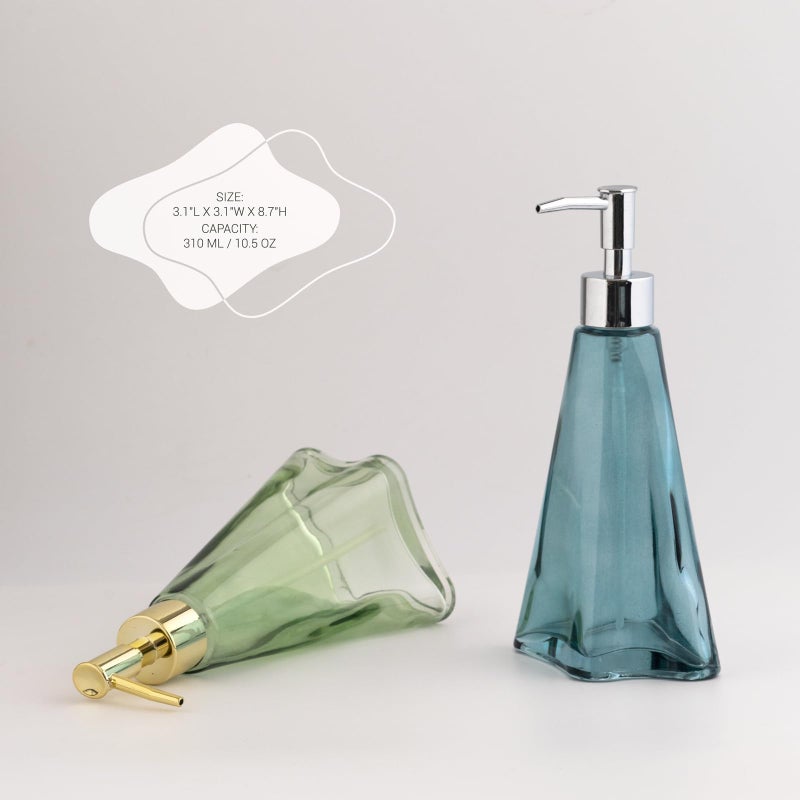 Empo Vintage Elegant Glass Soap Dispenser  Liquid Soap/Sanitizer/Shampoo Bottle With Golden Abs Pump  Rustic Farmhouse Decor Hand Soap Dispenser Bathroom Accessories (Ripple Yale-Blue) - Image 3