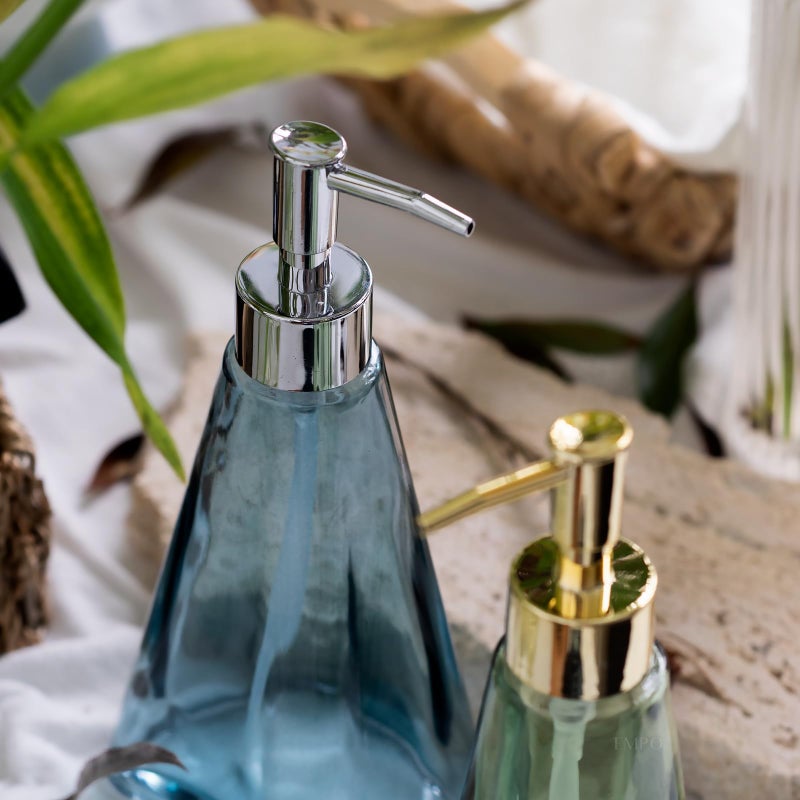Empo Vintage Elegant Glass Soap Dispenser  Liquid Soap/Sanitizer/Shampoo Bottle With Golden Abs Pump  Rustic Farmhouse Decor Hand Soap Dispenser Bathroom Accessories (Ripple Yale-Blue) - Image 5
