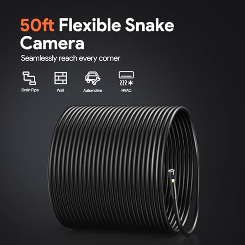 DEPSTECH 50ft Sewer Camera, 1080P HD Triple Lens Borescope, 5" IPS Screen Endoscope with Light, IP67 Waterproof Plumbing Drain Pipe Snake Inspection Camera with 32G Card, Carry Case - Image 2