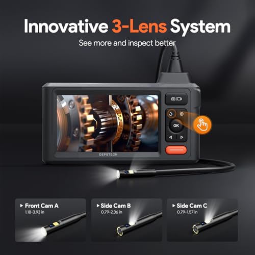 DEPSTECH 50ft Sewer Camera, 1080P HD Triple Lens Borescope, 5" IPS Screen Endoscope with Light, IP67 Waterproof Plumbing Drain Pipe Snake Inspection Camera with 32G Card, Carry Case - Image 3