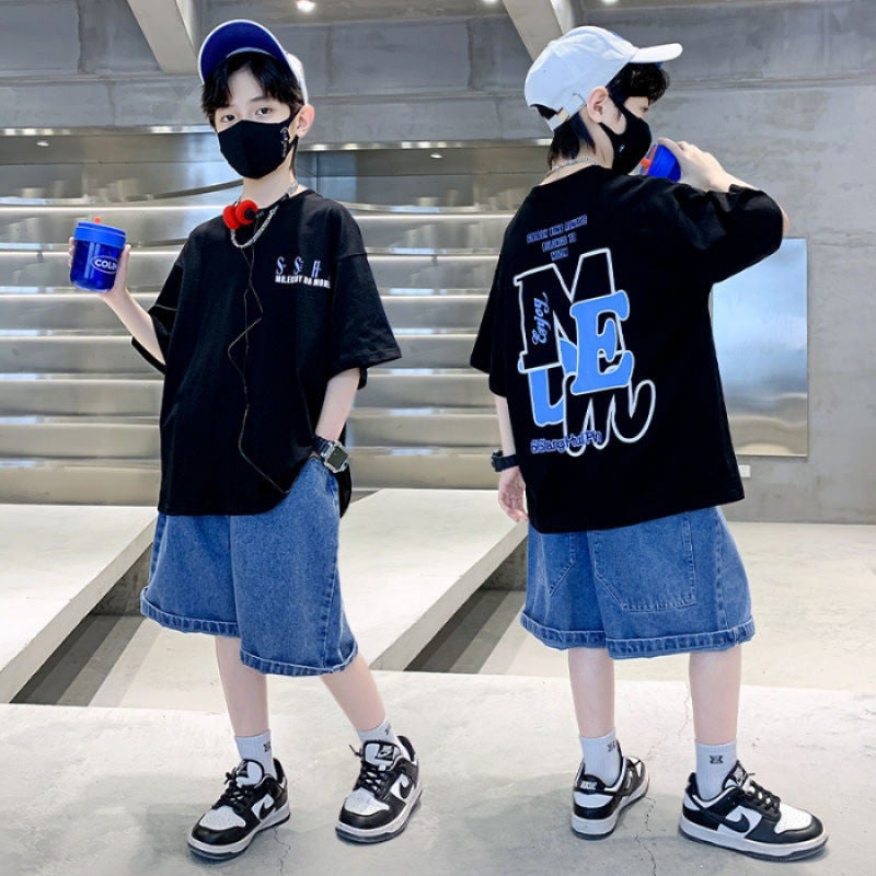 Boys' Casual Short-Sleeved T-Shirt Ins Trendy Brand Children'S Summer 2023 New Mid-Large Children'S Half-Sleeved Pure Cotton Handsome Top - Image 1