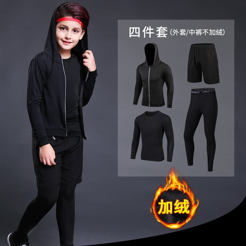 Children'S Sports Tights Plus Velvet Suit Football Bottoming Clothes Children'S Sports Men'S And Women'S Quick-Drying Trousers Yoga Clothes - Image 1