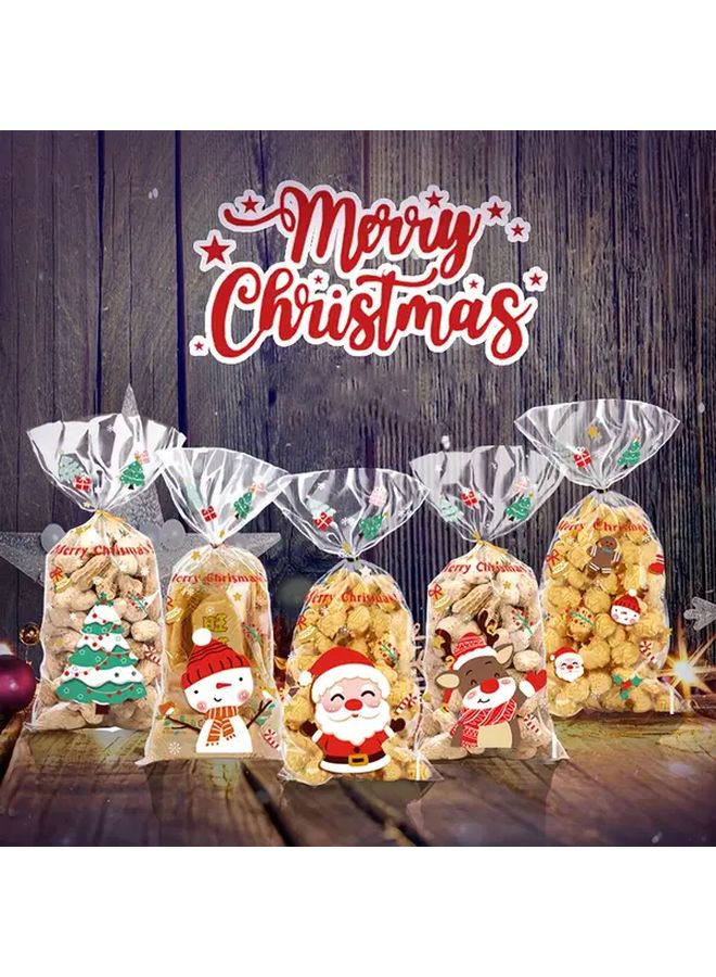 Christmas Mix Cellophane Bags 50 Pack Reusable Plastic Snack Packaging With Santa Design - Image 1