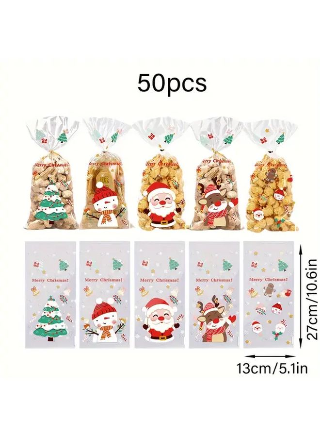 Christmas Mix Cellophane Bags 50 Pack Reusable Plastic Snack Packaging With Santa Design - Image 3