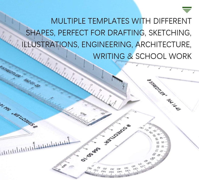 Keadic 12Pcs Geometric Drawings Templates, Geometry Ruler Plastic, Clear Shape Template Yellow Architect Scale Measuring Ruler Drafting Stencils Measuring Tools for Designing and Building - Image 5