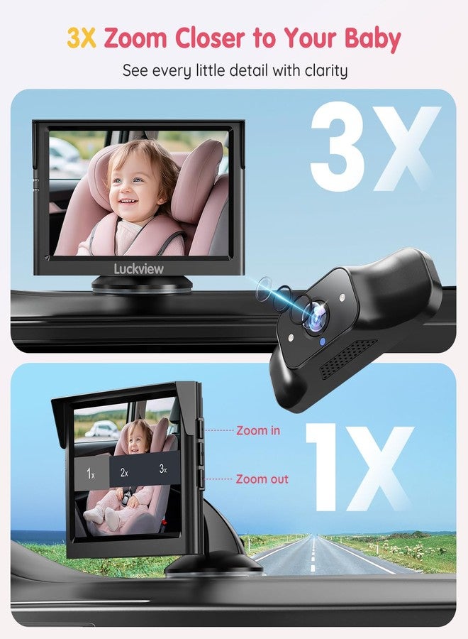 LUCKVIEW BM1 Baby Car Camera for Back Seat & Pet Monitoring, 5'' 1080P Monitor with IR Night Vision, 3X Zoom, Crystal Clear View, Easy 5-Min Wired Installation for Peace of Mind - Image 4