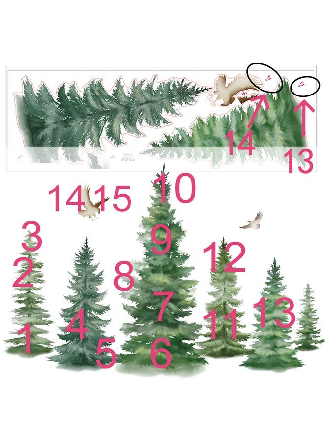 decalmile 6 Watercolor Pine Tree Wall Decals Christmas Woodland Wall Stickers Nursery Bedroom Living Room Wall Decor(H: 37inches) - Image 5