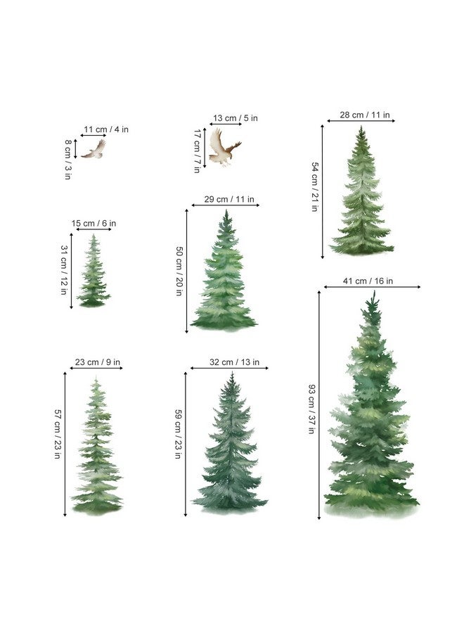 decalmile 6 Watercolor Pine Tree Wall Decals Christmas Woodland Wall Stickers Nursery Bedroom Living Room Wall Decor(H: 37inches) - Image 4