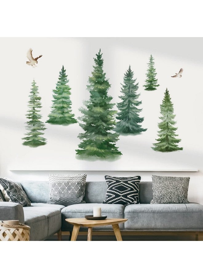 decalmile 6 Watercolor Pine Tree Wall Decals Christmas Woodland Wall Stickers Nursery Bedroom Living Room Wall Decor(H: 37inches) - Image 2