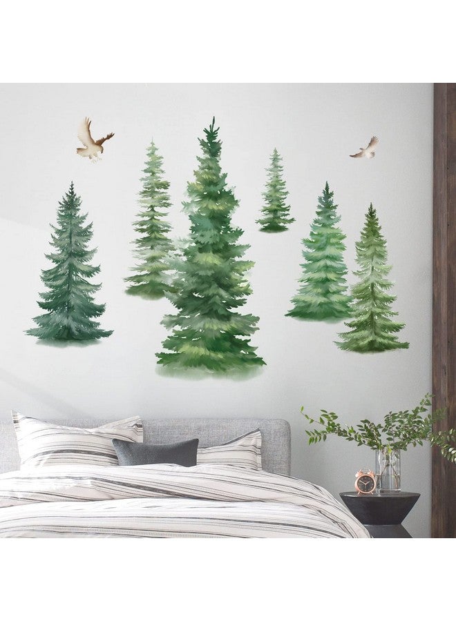decalmile 6 Watercolor Pine Tree Wall Decals Christmas Woodland Wall Stickers Nursery Bedroom Living Room Wall Decor(H: 37inches) - Image 3
