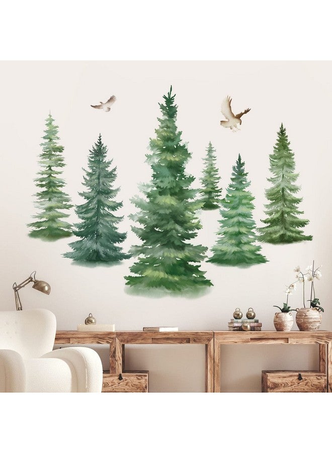 decalmile 6 Watercolor Pine Tree Wall Decals Christmas Woodland Wall Stickers Nursery Bedroom Living Room Wall Decor(H: 37inches) - Image 1