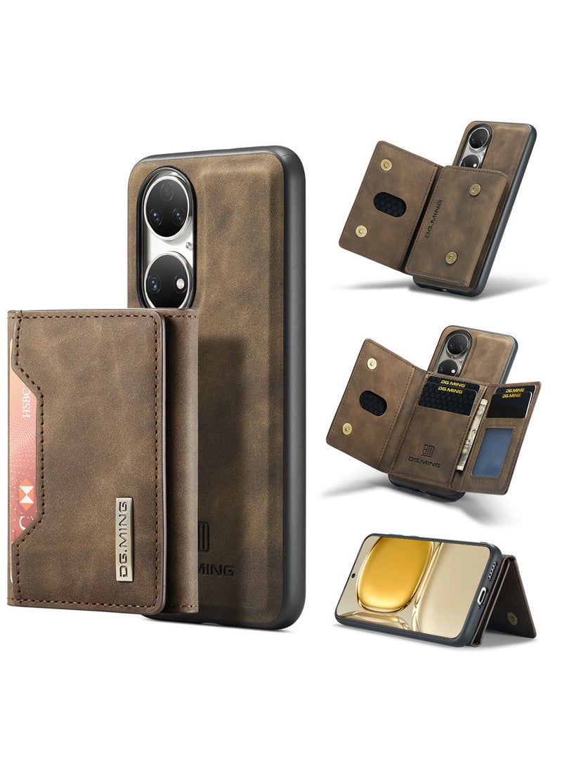 DGMING CaseMe Wallet Case for Huawei P50 Pro DGMING Premium Leather Phone Case Back Cover Magnetic Detachable with Trifold Wallet Card Holder Pocket - Coffee