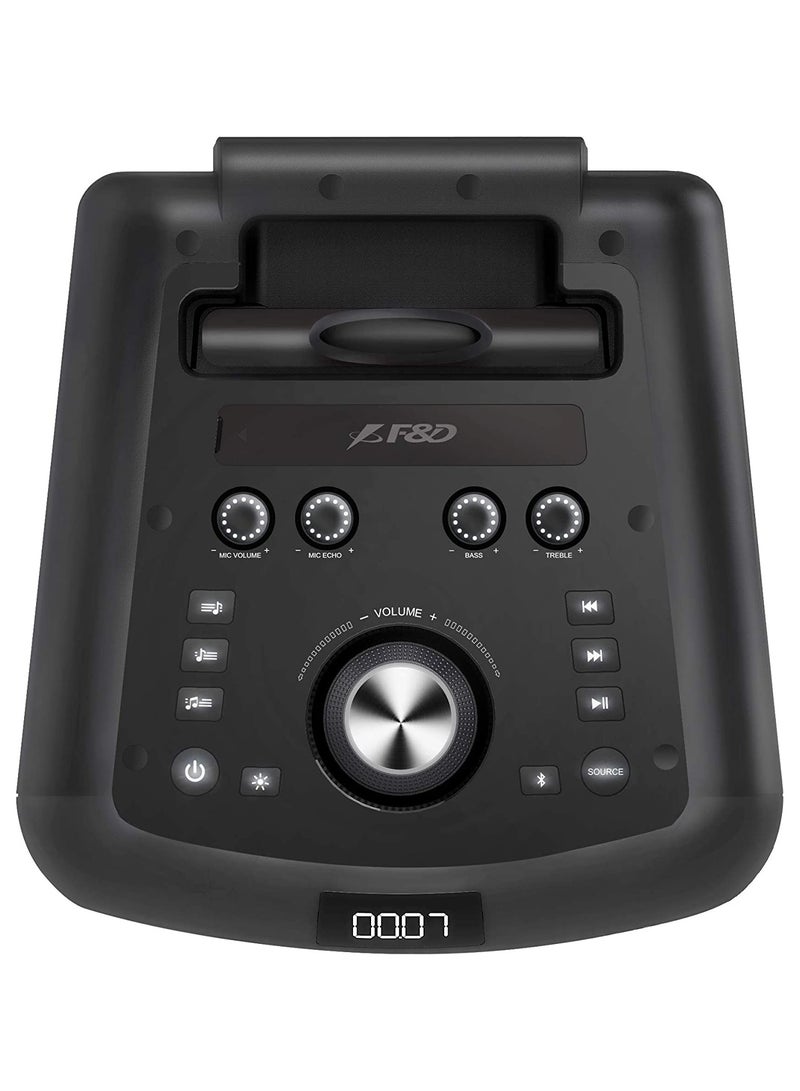 F&D PA300 Bluetooth Party Speaker (Black) | Wireless Bluetooth Speaker | USB/AUX/Karaoke/Wired MIC | Up to 5hrs Playtime | Home Theatre | Multicolor LED Lights | Speaker for Laptop, Pc & Mobile - Image 2