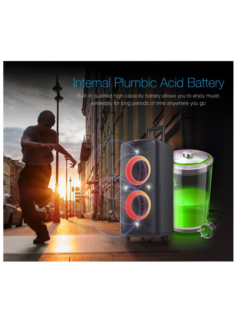 F&D PA300 Bluetooth Party Speaker (Black) | Wireless Bluetooth Speaker | USB/AUX/Karaoke/Wired MIC | Up to 5hrs Playtime | Home Theatre | Multicolor LED Lights | Speaker for Laptop, Pc & Mobile - Image 4