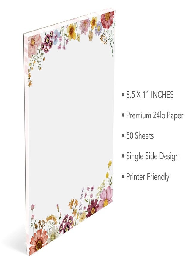 THiNKABLE Flower Paper Stationery, Floral Letterhead Paper 8.5 x 11 Inches, 50 Sheets, Elegant Writing Paper, Pretty Stationary Paper, Decorative Printer Papr, Spring Wildflower Letter Paper Set - Image 2