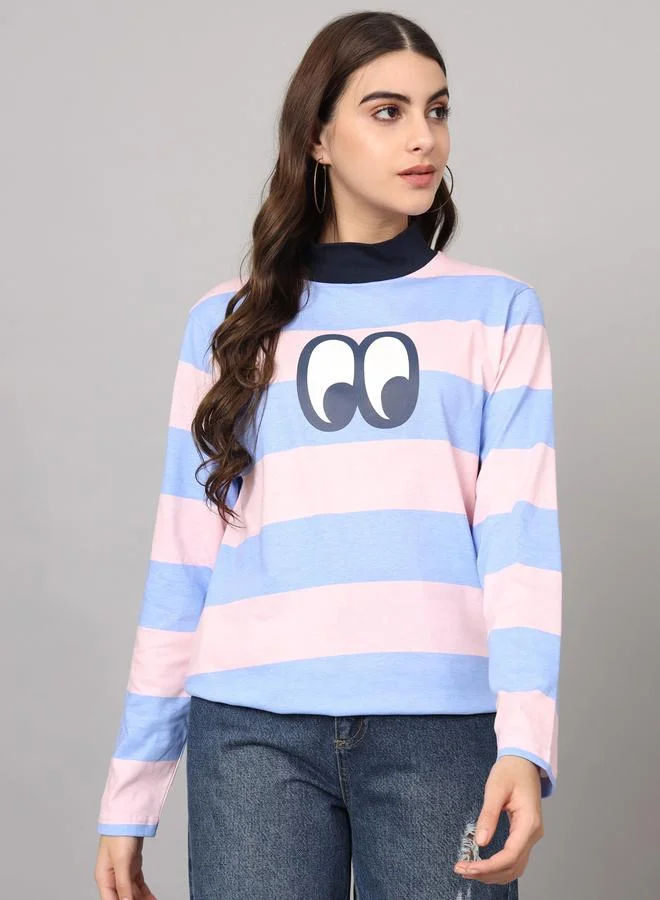 تايك تو تيشيرت قطن نسائي مخطط بياقة عالية من ذا دراي ستيت