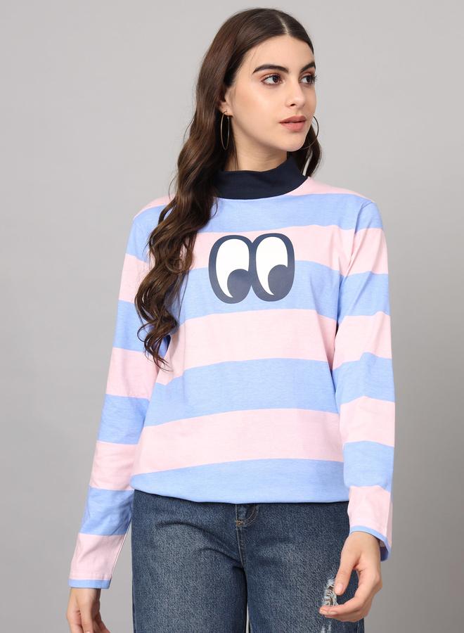 تايك تو تيشيرت قطن نسائي مخطط بياقة عالية من ذا دراي ستيت - Image 1