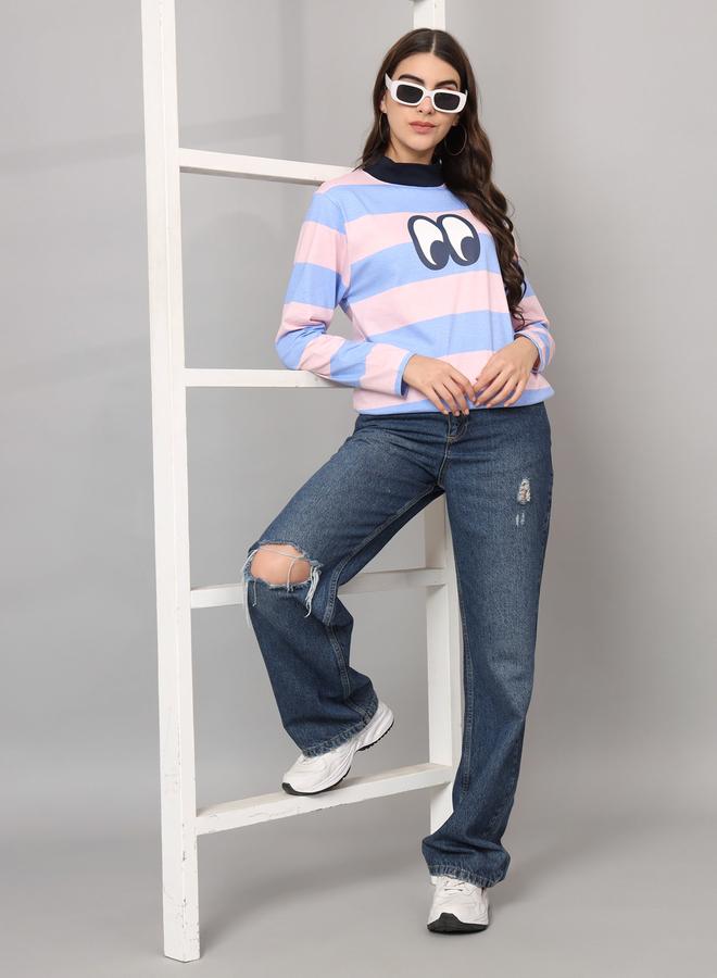 تايك تو تيشيرت قطن نسائي مخطط بياقة عالية من ذا دراي ستيت - Image 5