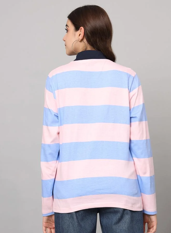 تايك تو تيشيرت قطن نسائي مخطط بياقة عالية من ذا دراي ستيت