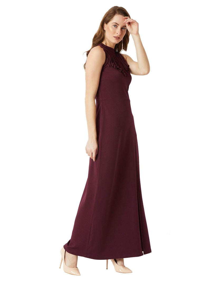 Miss Chase Women's Designer Wine Red Halter Neck Sleeveless Solid Maxi Front Slit Dress(MCAW18D13-04-184-03, Wine Red, Small) - Image 3
