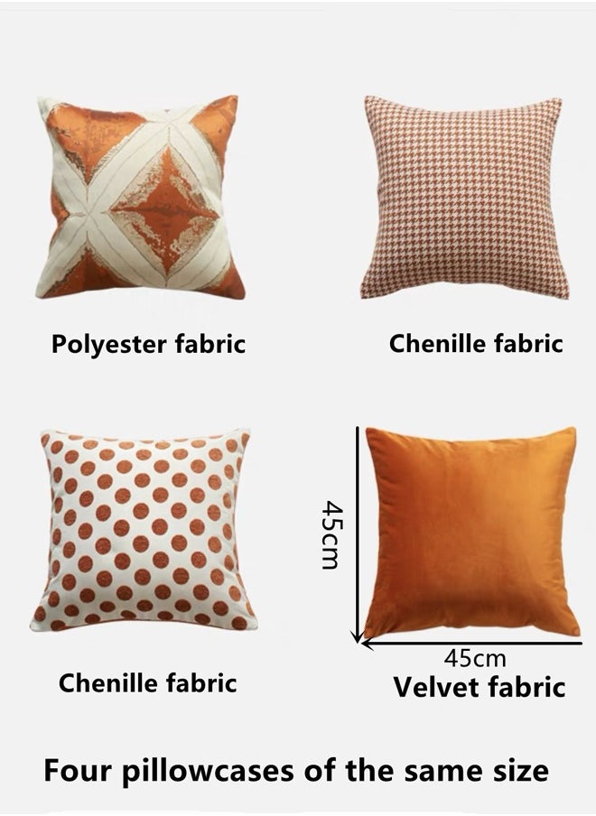 Kutis Living Room Pillow Covers, Modern Sofa Throw Pillow Cover,  Fabric Pillow Case for Couch Bed Car 45x45cm for Home Polyester Fibre (Orange Series, 18x18,Set of 4)  - Image 1