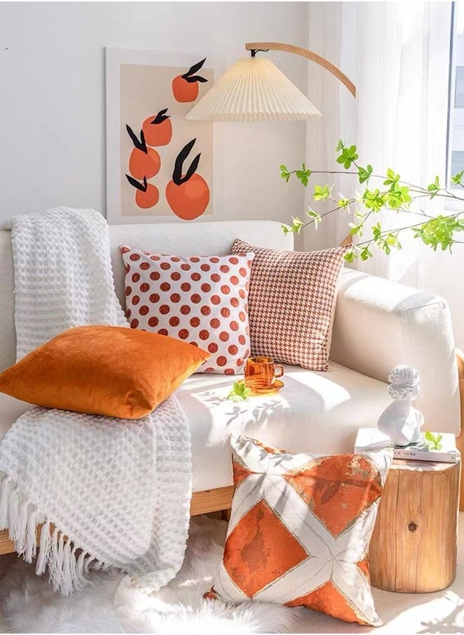 Kutis Living Room Pillow Covers, Modern Sofa Throw Pillow Cover,  Fabric Pillow Case for Couch Bed Car 45x45cm for Home Polyester Fibre (Orange Series, 18x18,Set of 4)  - Image 3