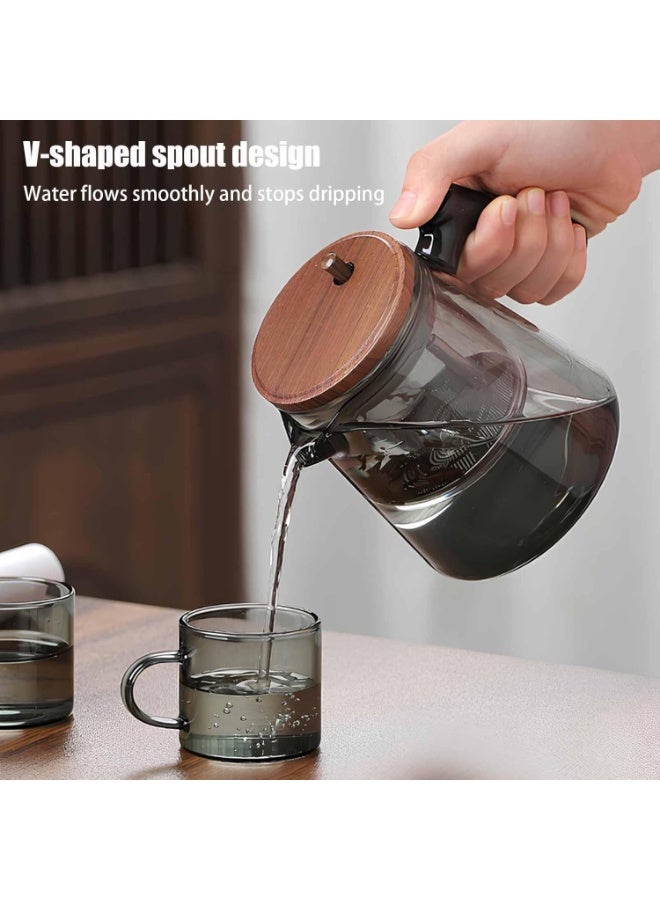 Bukela 850ML Tea Pot,Water Separation Glass Teapot, Magical Teapot with Infuser, Heat Resistant,28OZ Borosilicate Glass Tea Pot with Wooden Handle,Glass Teapot with Strainer (Gray) - Image 5