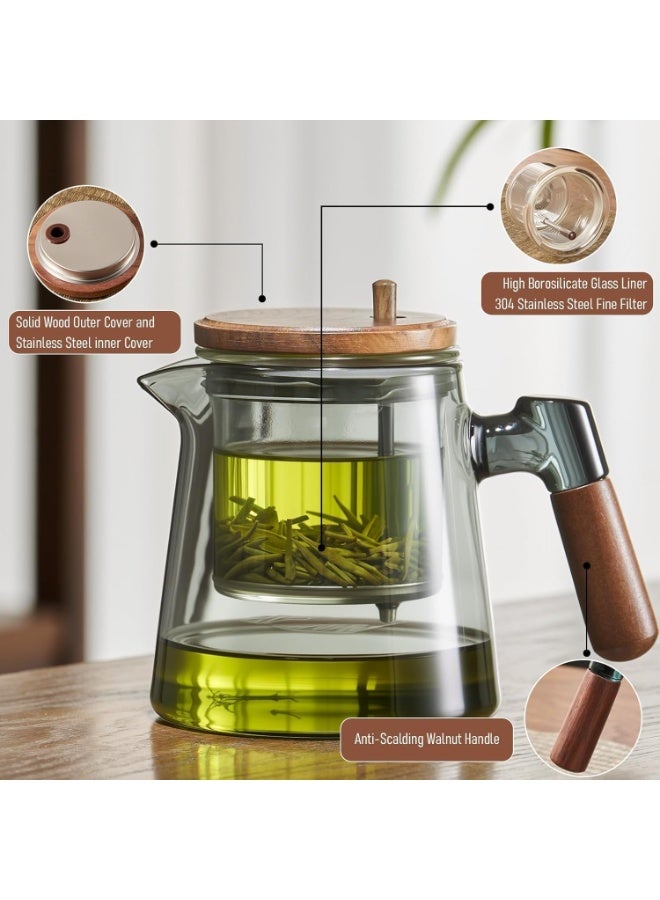 Bukela 850ML Tea Pot,Water Separation Glass Teapot, Magical Teapot with Infuser, Heat Resistant,28OZ Borosilicate Glass Tea Pot with Wooden Handle,Glass Teapot with Strainer (Gray) - Image 4