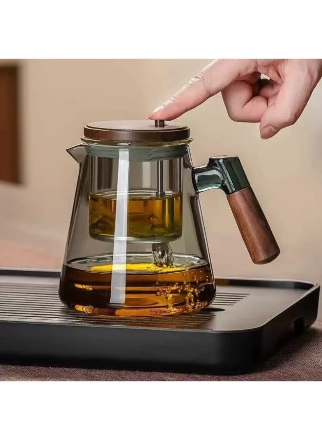 Bukela 850ML Tea Pot,Water Separation Glass Teapot, Magical Teapot with Infuser, Heat Resistant,28OZ Borosilicate Glass Tea Pot with Wooden Handle,Glass Teapot with Strainer (Gray) - Image 3