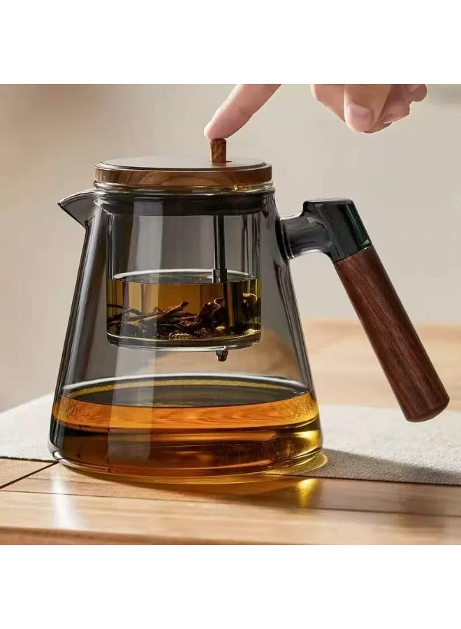 Bukela 850ML Tea Pot,Water Separation Glass Teapot, Magical Teapot with Infuser, Heat Resistant,28OZ Borosilicate Glass Tea Pot with Wooden Handle,Glass Teapot with Strainer (Gray) - Image 1