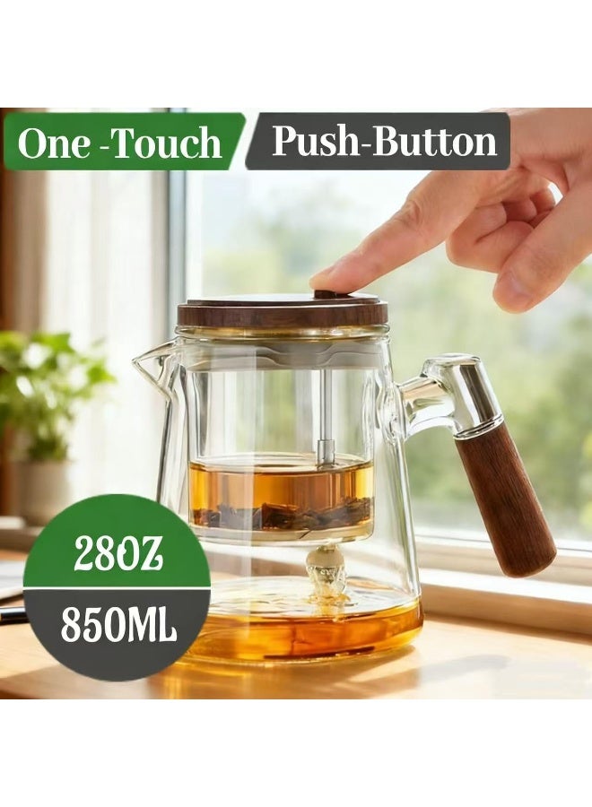 Bukela 850ML Tea Pot,Water Separation Glass Teapot, Magical Teapot with Infuser, Heat Resistant,28OZ Borosilicate Glass Tea Pot with Wooden Handle,Glass Teapot with Strainer (Gray) - Image 2