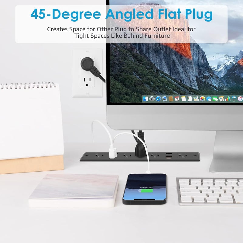 ١٣ في ١ شريط طاقة غائر مع قابس مسطح، منفذ أثاث سريع الشحن مع USB، مقبس حماية من زيادة التيار غائر للمؤتمرات مع ٥ مقابس تيار متردد، ٦ منافذ USB ٢ USB-C، سلك طاقة ٦ أقدام. (أسود) - Image 5