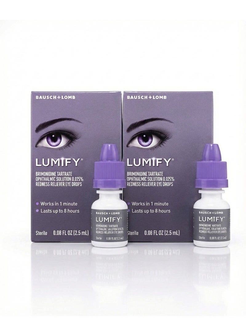 Lumify قطرة لوميفاي لتخفيف احمرار العين 7.5 مل - 2 علبة – تركيبة سريعة المفعول ببرومونيدين تارترات 0.025% - Image 1