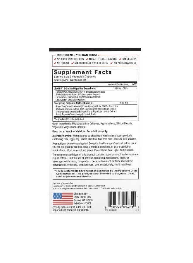 فوريس فاكتور ProbioSlim Extra Strength 30 Billion CFU 120 Vegetable Capsules - Image 2