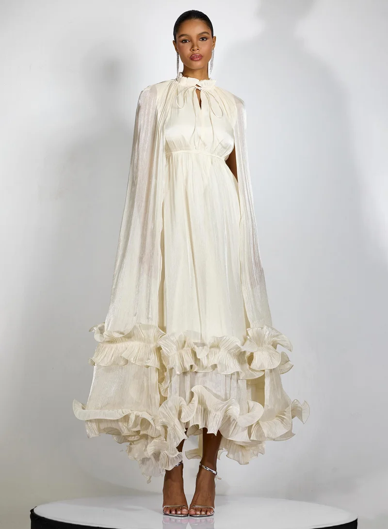 Sunfere Shirley Cape-effect Ruffled Midi Dress