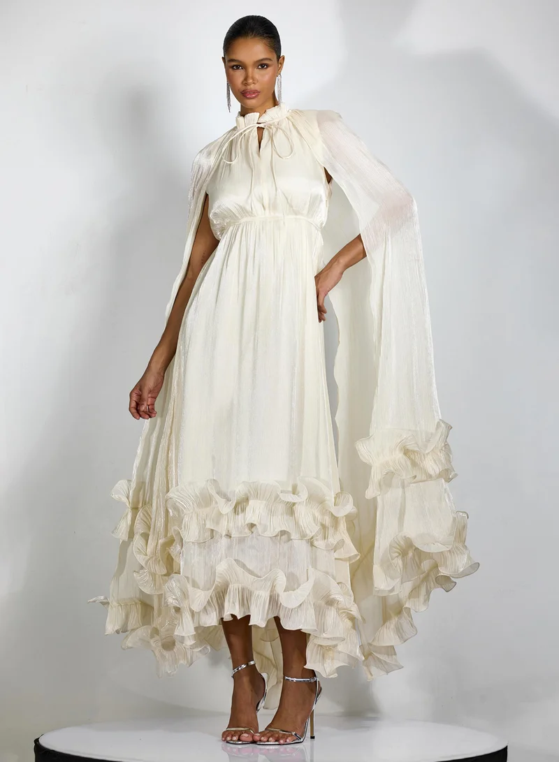 Sunfere Shirley Cape-effect Ruffled Midi Dress