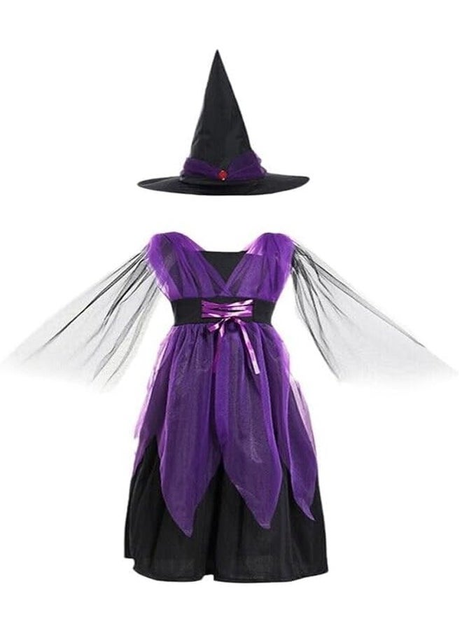 Brain Giggles Brain Giggles Witch Costume Set Girls Witch Robe and Hat Witch Vintage Girls Witch Costume for Cosplay Event Party  - Purple Large  - Image 2