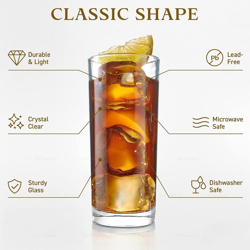 SYANKA Italian Premium Water and Juice Glasses Set of 6 Transparent 300ml Drinking Water Glasses Stylish and Crystal Highball Glasses for Water Juice and Cocktails - Image 4