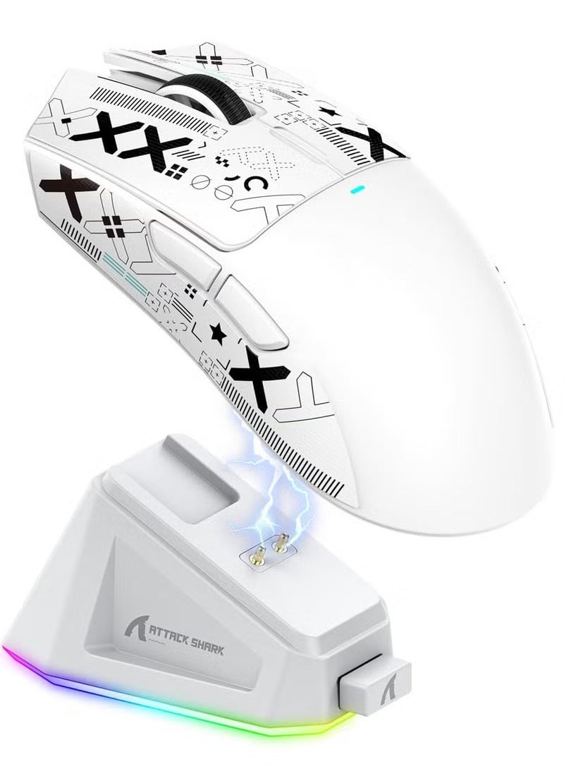Attack Shark X11 Lightweight Wireless Gaming Mouse with RGB Charging Dock,Tri-Mode-2.4G/USB-C Wired/BT,22K DPI,PAW3311 Optical Sensor,HUYU Switch, 5 programmable Buttons for PC/Mac(White&Sticker) - Image 1