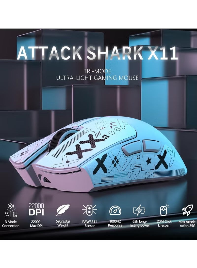 Attack Shark X11 Lightweight Wireless Gaming Mouse with RGB Charging Dock,Tri-Mode-2.4G/USB-C Wired/BT,22K DPI,PAW3311 Optical Sensor,HUYU Switch, 5 programmable Buttons for PC/Mac(White&Sticker) - Image 2