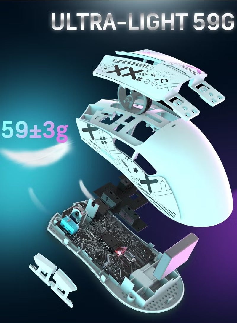 Attack Shark X11 Lightweight Wireless Gaming Mouse with RGB Charging Dock,Tri-Mode-2.4G/USB-C Wired/BT,22K DPI,PAW3311 Optical Sensor,HUYU Switch, 5 programmable Buttons for PC/Mac(White&Sticker) - Image 4