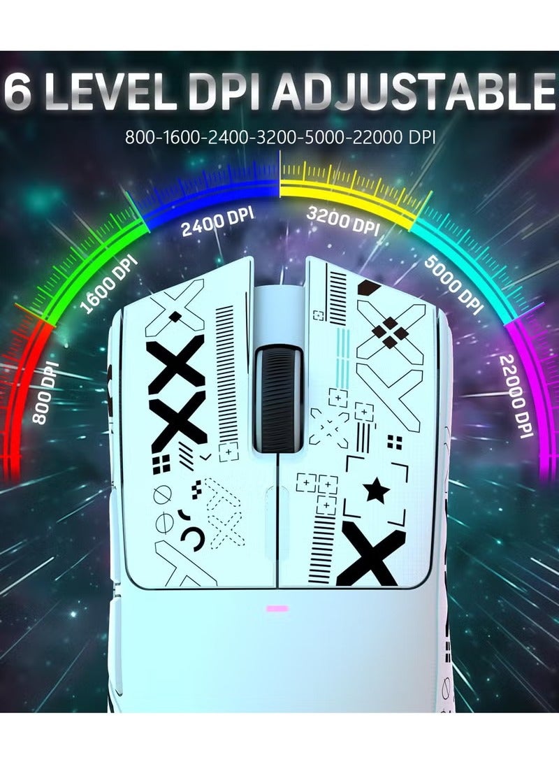Attack Shark X11 Lightweight Wireless Gaming Mouse with RGB Charging Dock,Tri-Mode-2.4G/USB-C Wired/BT,22K DPI,PAW3311 Optical Sensor,HUYU Switch, 5 programmable Buttons for PC/Mac(White&Sticker) - Image 5