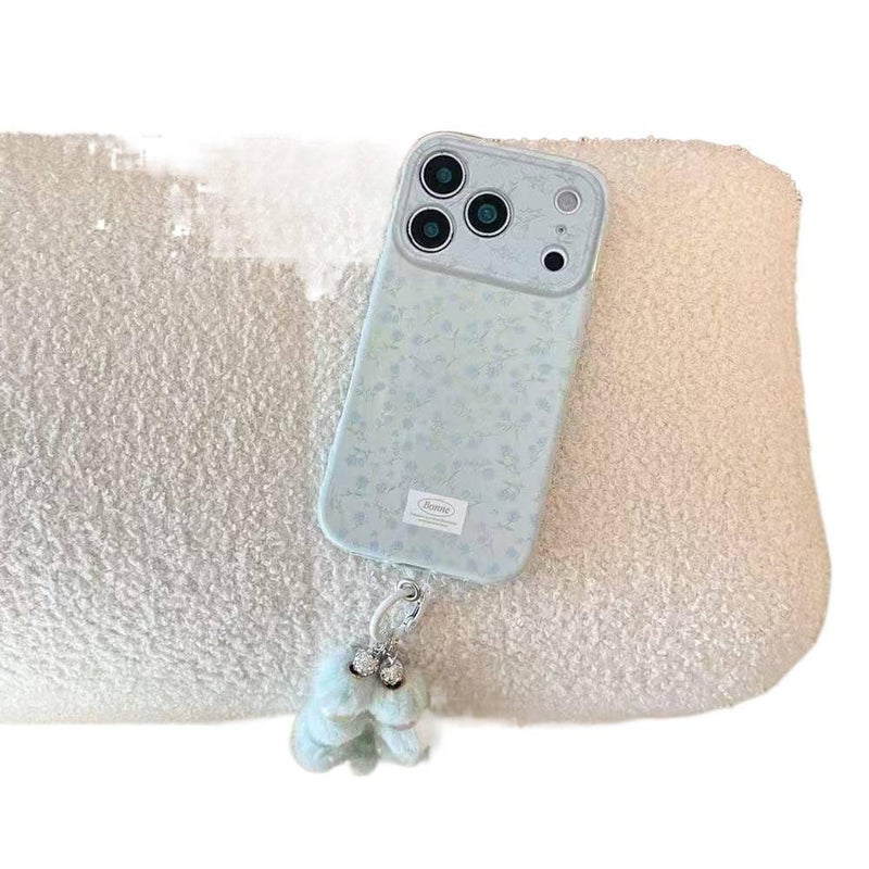 BB Silicone Protective Case for iPhone 14 / 14 Plus / 14 Pro / 14 Pro Max with Drop Protection and Full Screen Blue Floral Pattern plus Shockproof plus Side Heart Design in Blue - Image 5