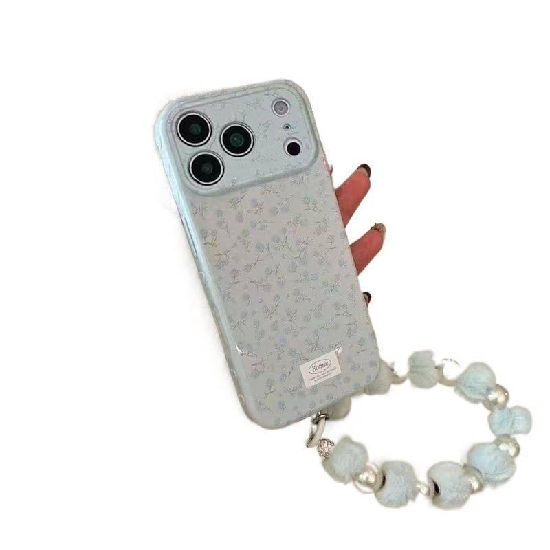 BB Silicone Protective Case for iPhone 14 / 14 Plus / 14 Pro / 14 Pro Max with Drop Protection and Full Screen Blue Floral Pattern plus Shockproof plus Side Heart Design in Blue - Image 3