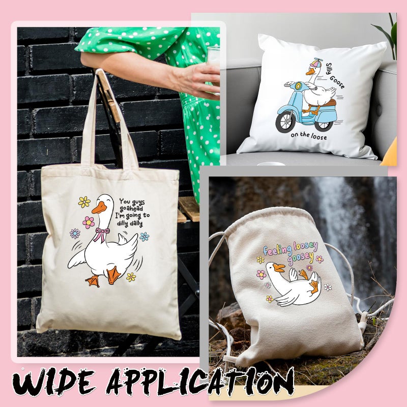 Dazoratix Silly Goose Iron on Transfers - 16 Sheets Cute DTF Ready to Press Heat Patches Stickers Funny Animal Vinyl Designs Decals for Women Girl T Shirts Clothing Clothes Pillow DIY Craft Decoration - Image 5