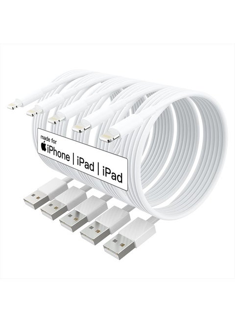iPhone Charger Fast Charging[Apple MFi Certified] 5pack 10FT Long Lightning Cable Fast High Speed Data Sync iPhone Charger Cord for iPhone 14/13/12/11 Pro Max/XS MAX/XR/XS/X/8/7/Plus airpods (White)