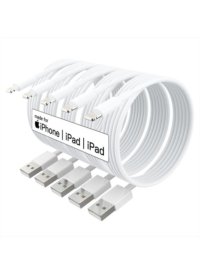 FEEL2NICE - iPhone Charger Fast Charging[Apple MFi Certified] 5pack 10FT Long Lightning Cable Fast High Speed Data Sync iPhone Charger Cord for iPhone 14/13/12/11 Pro Max/XS MAX/XR/XS/X/8/7/Plus airpods (White) - Image 1