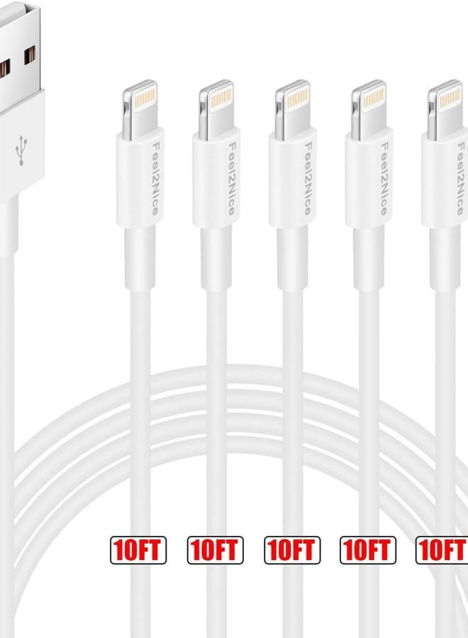 FEEL2NICE MFi Certified 5Pack 10ft iPhone Lightning Cable - 10 Foot High Fast Charging Cable Cord Connector for iPhone 12 Mini/Pro Max/11 Pro MAX/XS/XR/X/6/AirPods - Image 3