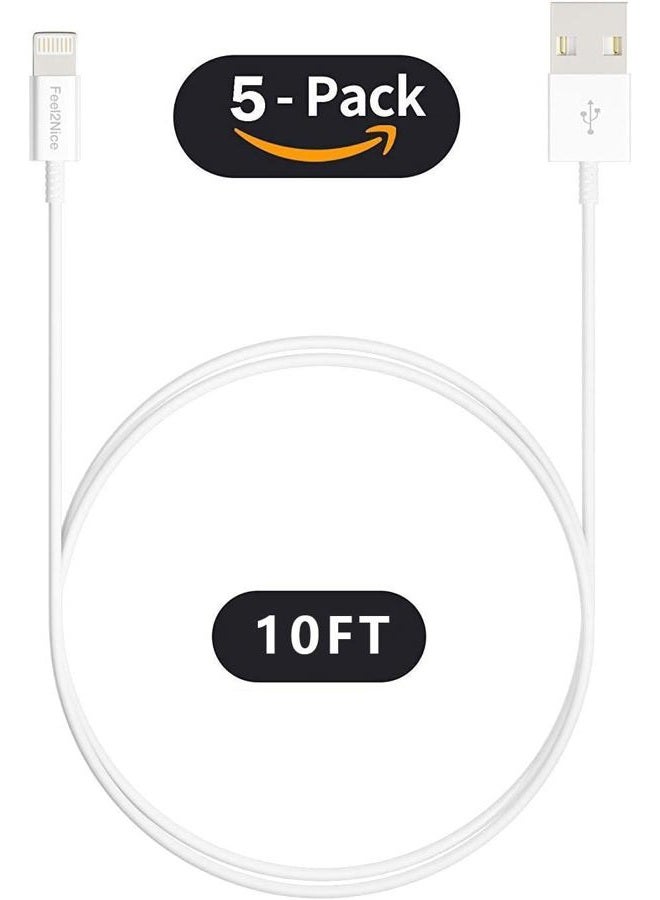 FEEL2NICE MFi Certified 5Pack 10ft iPhone Lightning Cable - 10 Foot High Fast Charging Cable Cord Connector for iPhone 12 Mini/Pro Max/11 Pro MAX/XS/XR/X/6/AirPods - Image 4